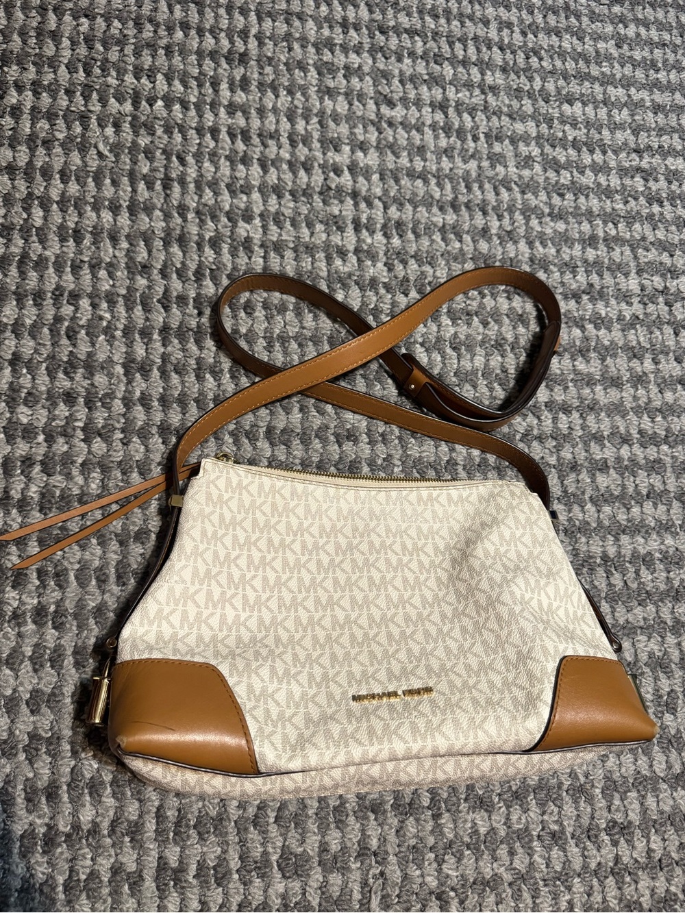 Michael Kors Cream Logo Crossbody with Brown Trim